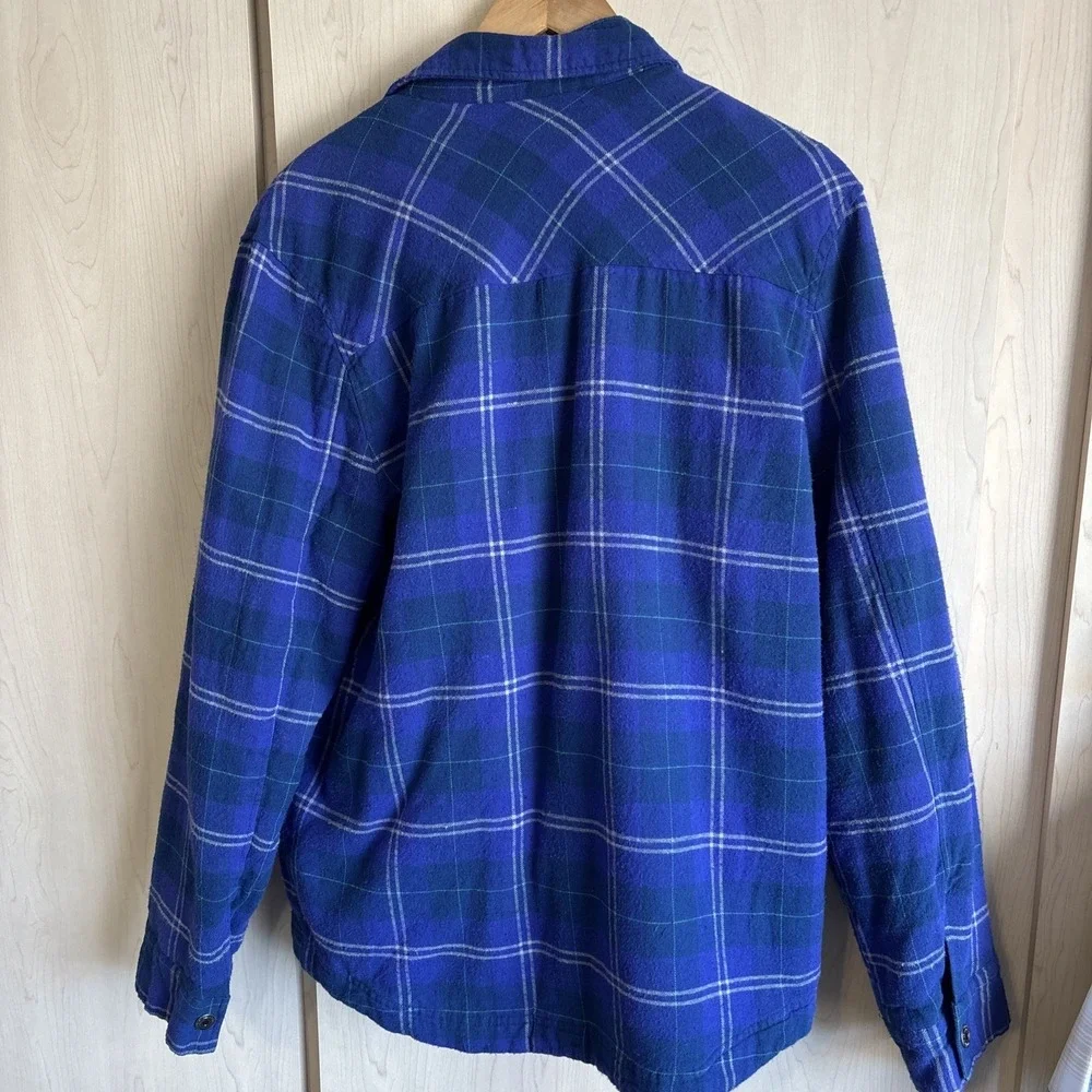 Vintage Y2K Anchor Blue Flannel Snap Shirt Large‎ Lined Workwear Grunge Punk